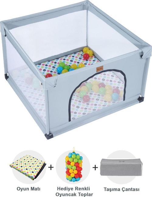Playard Güvenli Bebek Ve Çocuk Oyun Alanı Oyun Parkı 100x100 Cm Oyun Matı Ve Topları Açık Gri