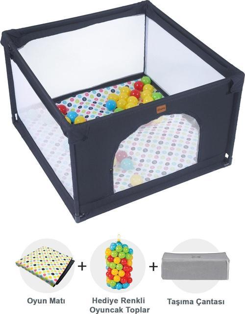 Playard Güvenli Bebek Ve Çocuk Oyun Alanı Oyun Parkı 100x100 Cm Oyun Matı Ve Topları Siyah
