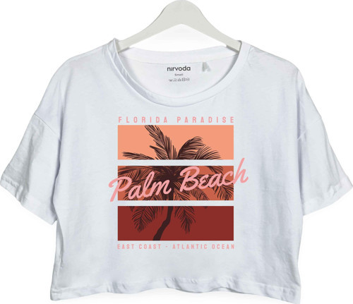 Florida Palmiye Baskılı Oversize Crop Tişört