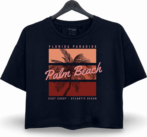 Florida Palmiye Baskılı Oversize Crop Tişört