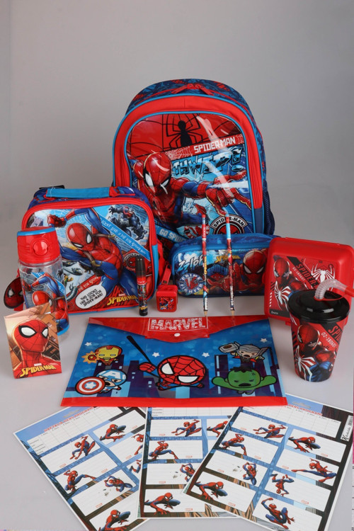 LİSANSLI SPIDERMAN OKUL,BESLENME VE KALEM ÇANTASI,MATARA,BESLENME KABI İLE FULL KIRTASİYE SETİ