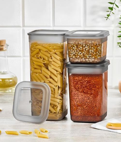 3 Lü Erzak Kabı Saklama Kabı Antrasit (1700Ml+1100Ml+500Ml )