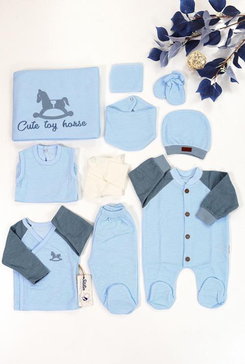 Erkek Bebebek  Yenidoğan Mavi 10 Lu Tulumlu Hastane Çıkışı STL6665