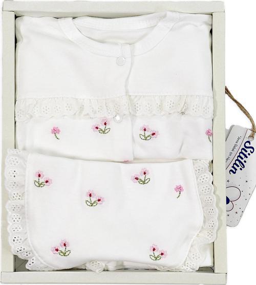 Kız Bebek Natural Pamuk Kumaş 5 Li işlemeli Lüks Hastane Çıkışı Seti STL6680
