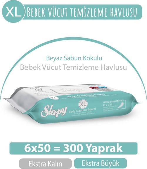 XL Beyaz Sabun Kokulu Bebek Vücut Temizleme Havlusu 6x50 (300 Yaprak)