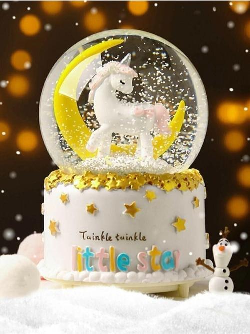 Sevgiliye Hediye Little Star Gökkuşağı Unicorn Kar Küresi Orta Boy Işıklı Müzikli 12cm