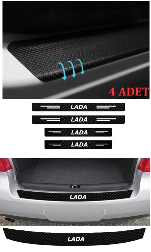 Lada Samara İçin Uyumlu Aksesuar Oto Bağaj Ve Kapı Eşiği Sticker Set Karbon