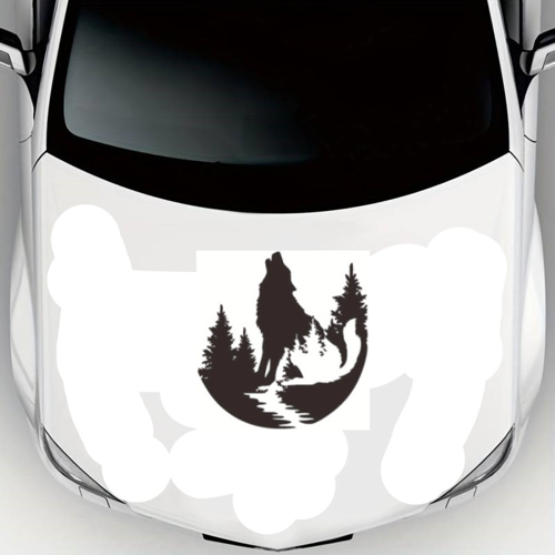 Orman Ve Uluyan Bozkurt Oto Kaput Sticker 45 x 47 cm