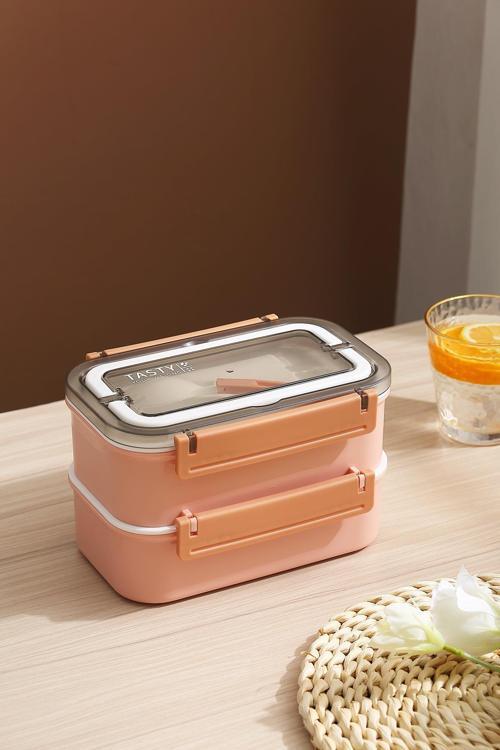 Bento Lunch Box Ofis-Okul İçin Yeni Nesil Sefer Tası Çift Kat 4 bölme Paslanmaz Çelik F494