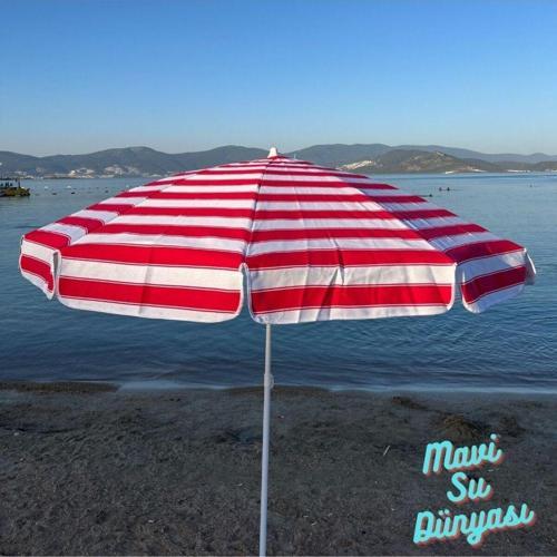 Plaj Şemsiyesi (Pamuk Kumaş) Kırmızı Renk Deniz, Balkon, Bahçe (Bidonsuz) 2 Metre, 10 Telli