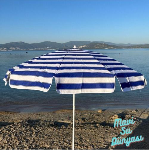 Plaj Şemsiyesi (Pamuk Kumaş) Mavi Renk Deniz, Balkon, Bahçe (Bidonsuz) 2 Metre, 10 Telli