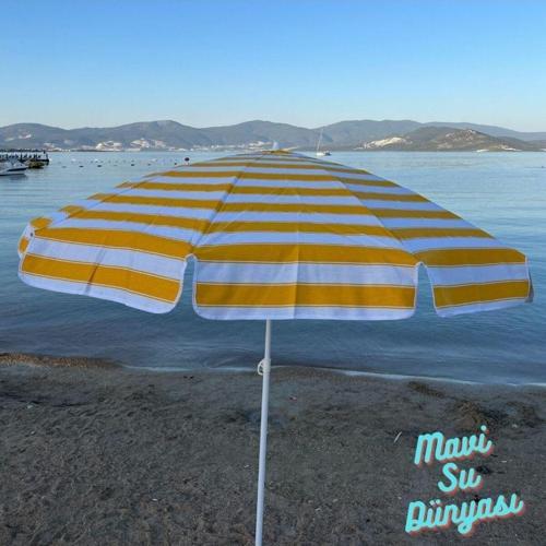 Plaj Şemsiyesi (Pamuk Kumaş) Sarı Renk Deniz, Balkon, Bahçe (Bidonsuz) 2 Metre, 10 Telli
