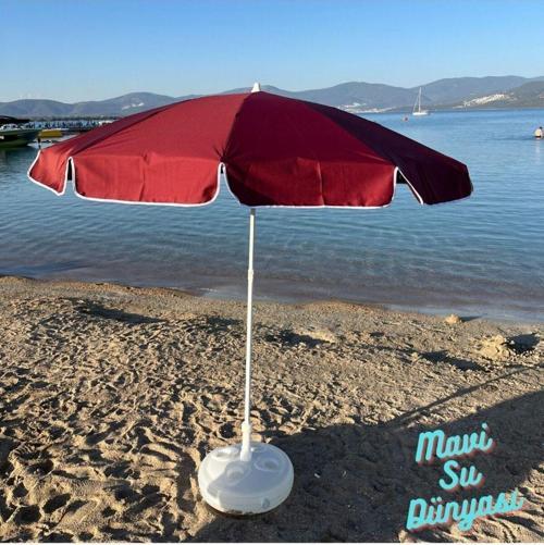 Plaj Şemsiyesi Bordo Renk Deniz, Balkon, Bahçe Şemsiyesi Bidon Dahil 2 Metre, 10 Telli