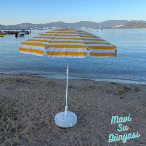 Plaj Şemsiyesi Pamuk Kumaş Sarı Renk Deniz, Balkon, Bahçe Bidon Dahil 2 Metre, 10 Telli