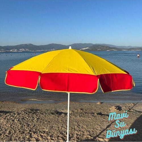 Plaj Şemsiyesi Sarı- Kırmızı Renk Deniz, Balkon, Bahçe (Bidonsuz) 2 Metre, 10 Telli
