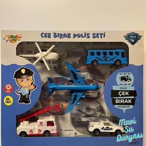 Polis Araç Seti Araba Helikopter Uçak ve Minibüs 5 Li Çek Bırak Araç Se- Mavi Su Dünyasıt