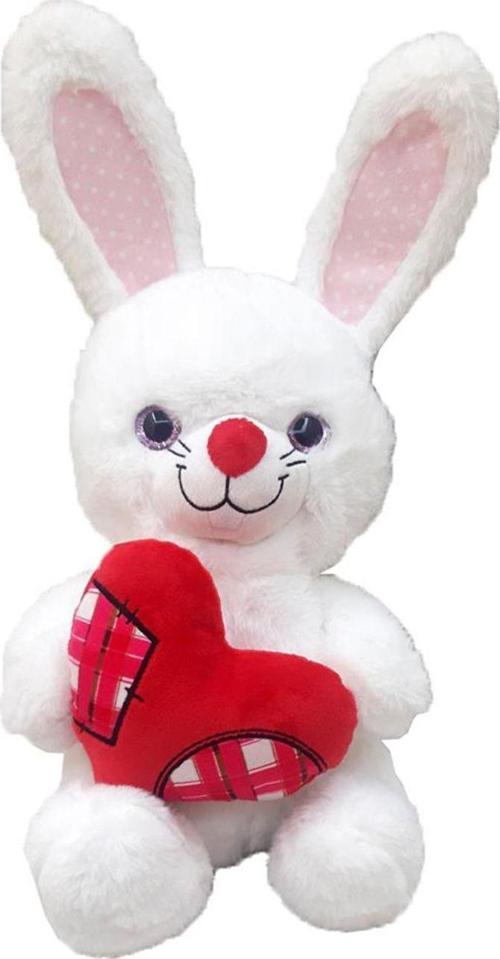 Peluş Pembe Burunlu Tavşan 35 Cm Beyaz