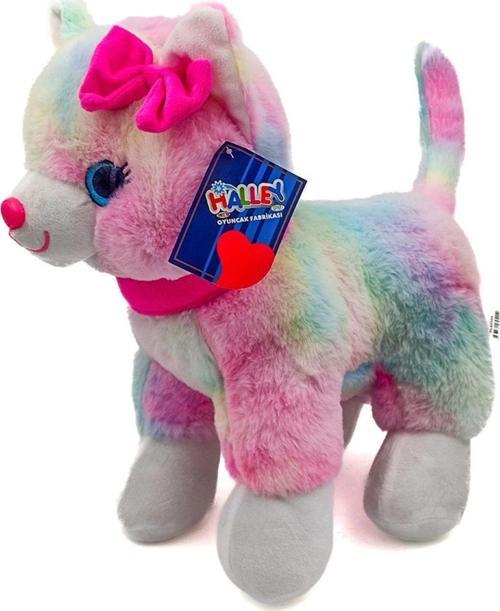 Peluş Pembe Tokalı Kedi Renkli 40 Cm