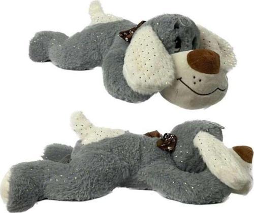 Peluş Yatan Köpek Parlak Kumaş 60 Cm Gri