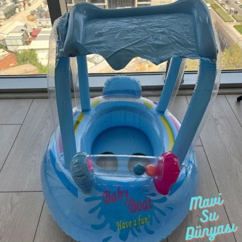 Gölgelikli Mavi Renk Bebek Deniz Simidi, Bebek Havuz Simidi, 0-3 Yaş 71cm*60cm