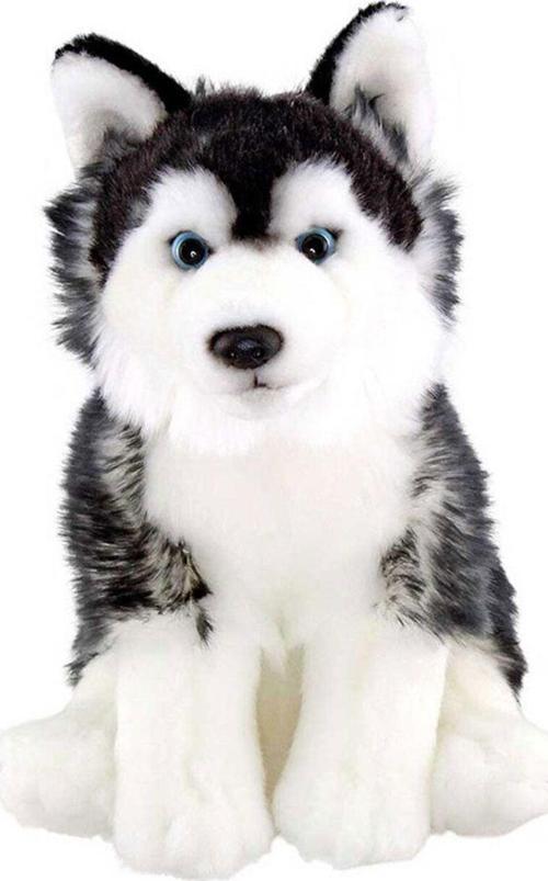 Peluş Siyah-Beyaz Husky Köpek Floppy 28 Cm