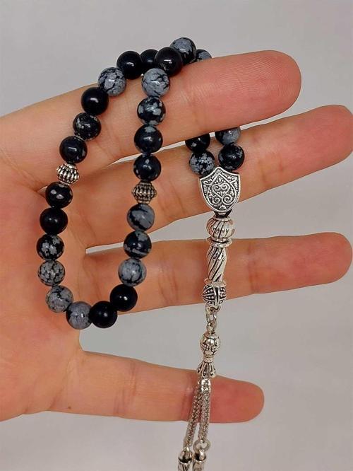 Kar Tanesi Obsidyen Taşı 33 lük Tesbih 6mm