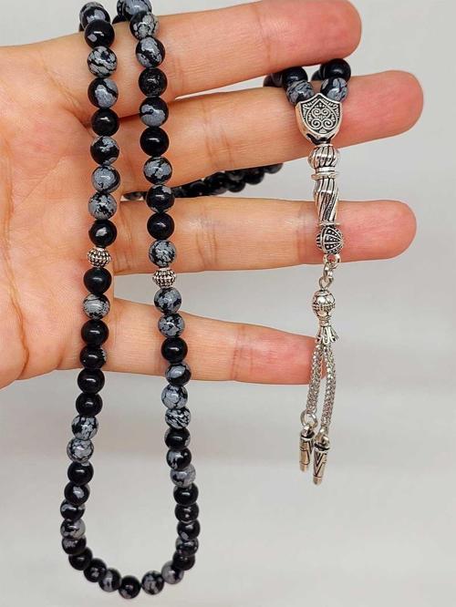 Kar Tanesi Obsidyen Taşı 99luk Tesbih 6mm