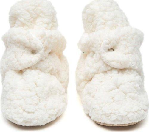 Ekru Peluş Kaydırmaz Tabanlı Pamuk Astarlı Çıtçıtlı Panduf
