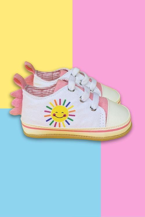 Güneş Baskılı Lastikli Pembe Kız Bebek Patik -G-2363