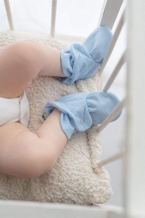 Organik Pamuk Müslin Çıtçıtlı Mavi Panduf