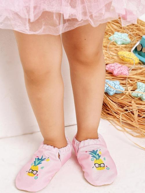 Pineapple Kaydırmaz Taban Bebek Yazlık Patik Pembe , Ev Botu Terliği Kreş Ayakkabısı Panduf F-824