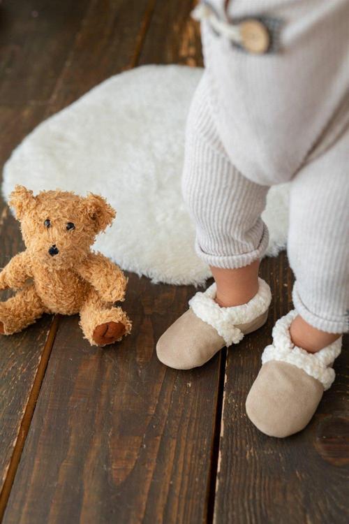 Suni Yünlü Peluş Ekru Süet Kaydırmaz Taban Patik