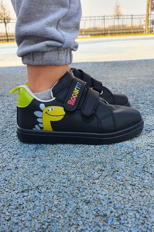 Dinozor Baskılı Siyah Cırt Cırtlı Erkek Çocuk Günlük Sneaker Spor Ayakkabı-S-1006