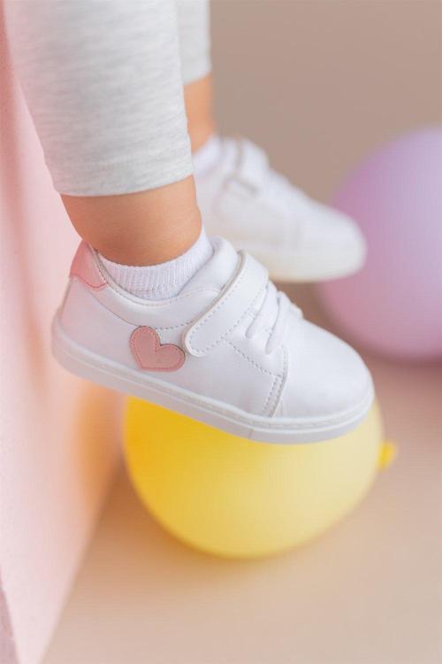 Pembe Kalpli Cırt Cırtlı Kız Çocuk Günlük Sneaker Spor Ayakkabı-S-1001