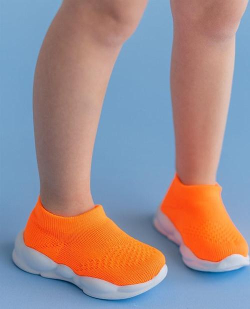 Ultra Hafif Memory Foam İç Taban Çocuk Triko Spor Ayakkabı Neon Turuncu-M-1002