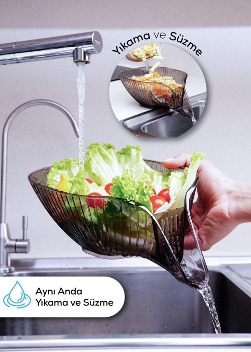 Meyve Sebze Yıkama Süzme Süzgeci - Makarna Pirinç Süzgeci Antrasit