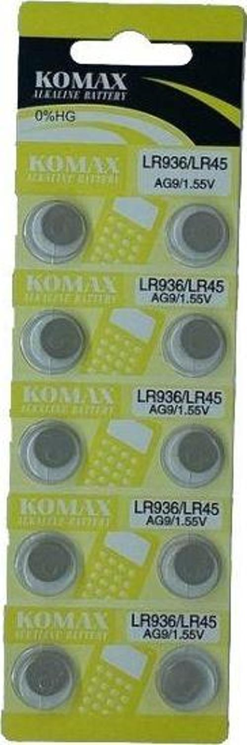 KOMAX AG9 LR936/LR45/394 Alkalin 10'lu Düğme Pil