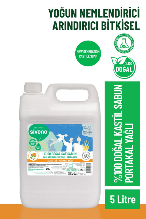 %100 Doğal Sıvı Kastil Sabun Portakal Yağlı Tazeleyici Nemlendirici Arındırıcı Bitkisel Vegan 5000 ml