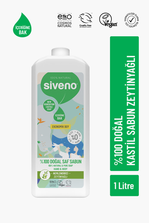 %100 Doğal Sıvı Kastil Sabun Zeytinyağlı Yoğun Nemlendirici Bitkisel Vegan 1000 ml