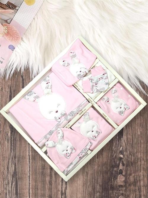 Gaye Kız Bebek Pamuklu 10'lu Tavşanlı Hastane Çıkış Seti Pembe 647