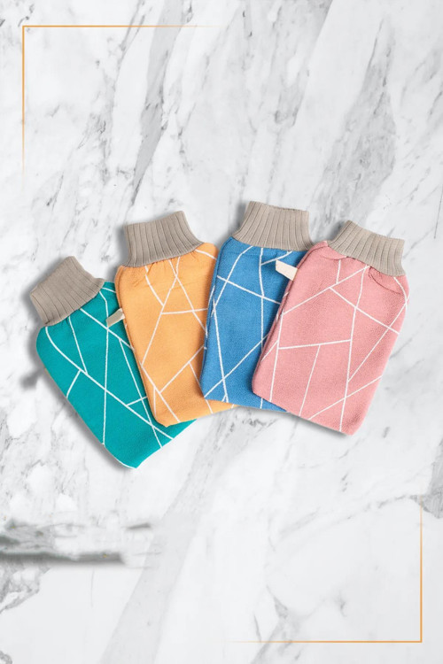 Glove | Dörtlü Microfiber Lastikli Banyo Duş Hamam Kesesi Eldiveni