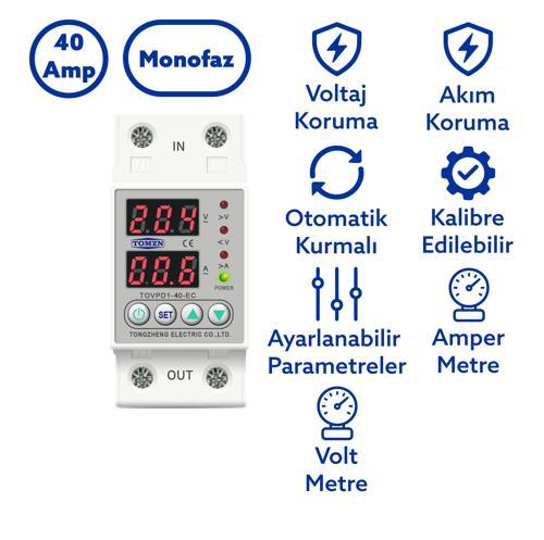 Voltaj ve Akım Koruma Rölesi Yüksek Alçak Gerilim Koruyucu Monofaz 40A Elektrik Bekçisi