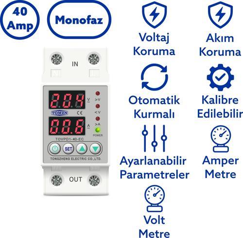 Voltaj ve Akım Koruma Rölesi Yüksek Alçak Gerilim Koruyucu Monofaz 40A Elektrik Bekçisi