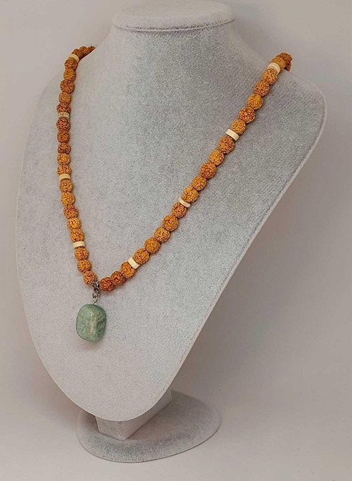 Amazonit Taşlı Rudraksha Tohum Kolye Dolama Bileklik 8mm (49700)