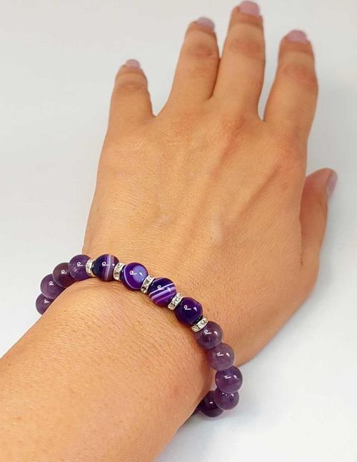 Ametist Ağırlıklı Mor Akik Taşı 8mm Bileklik (Mor Renkler Serisi)