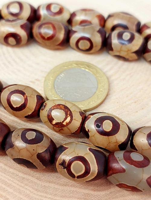 3 Göz Tibet Akik Taşı Şekilli Kesim 12x15mm/adet (45804-1)