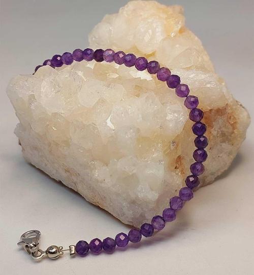 Ametist Taşı Faset Kesim 4mm Bileklik (45440)