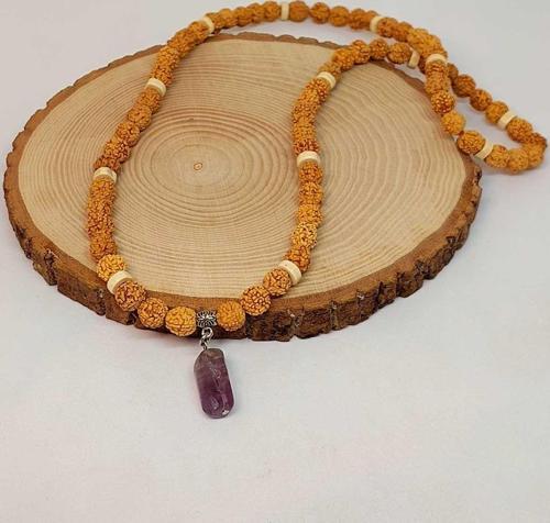 Ametist Taşlı Rudraksha Tohum Kolye Dolama Bileklik 8mm (49718)