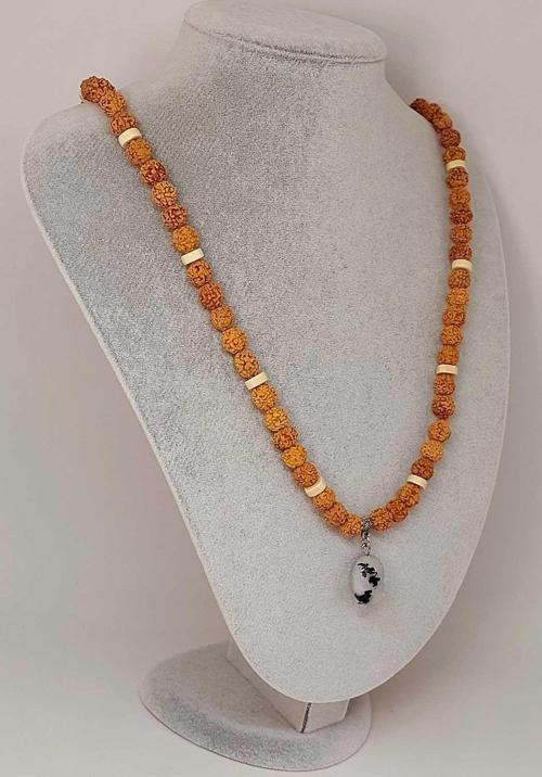 Ay Taşlı Rudraksha Tohum Kolye Dolama Bileklik 8mm (49710)