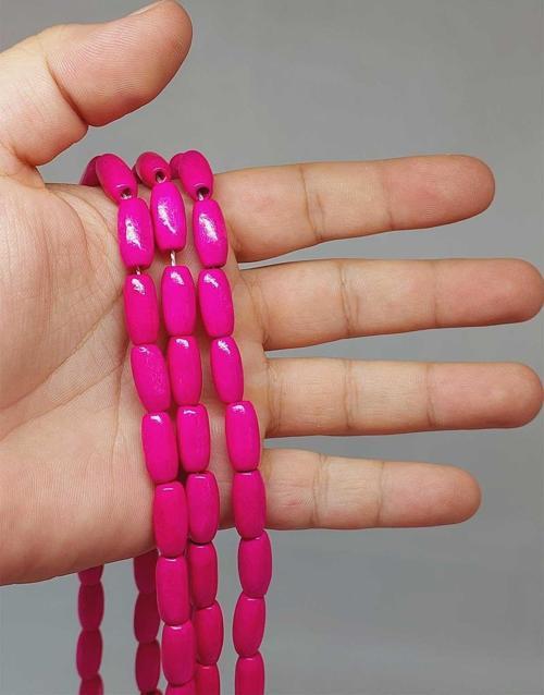 Bileklik Boy Ahşap Silindir Kesim Yarım Dizi 7*14mm Pembe (51436) (18CM UZUNLUĞUNDADIR)